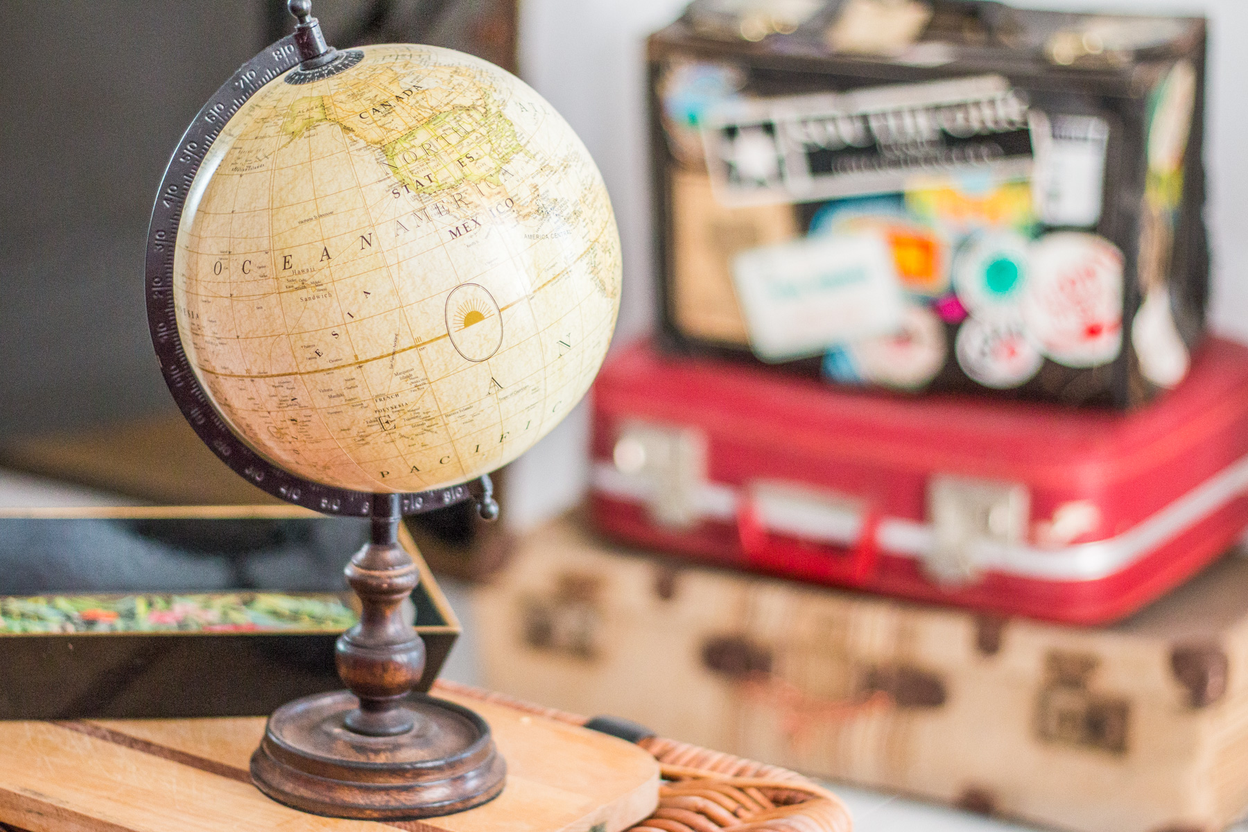 A globe and old suitcases