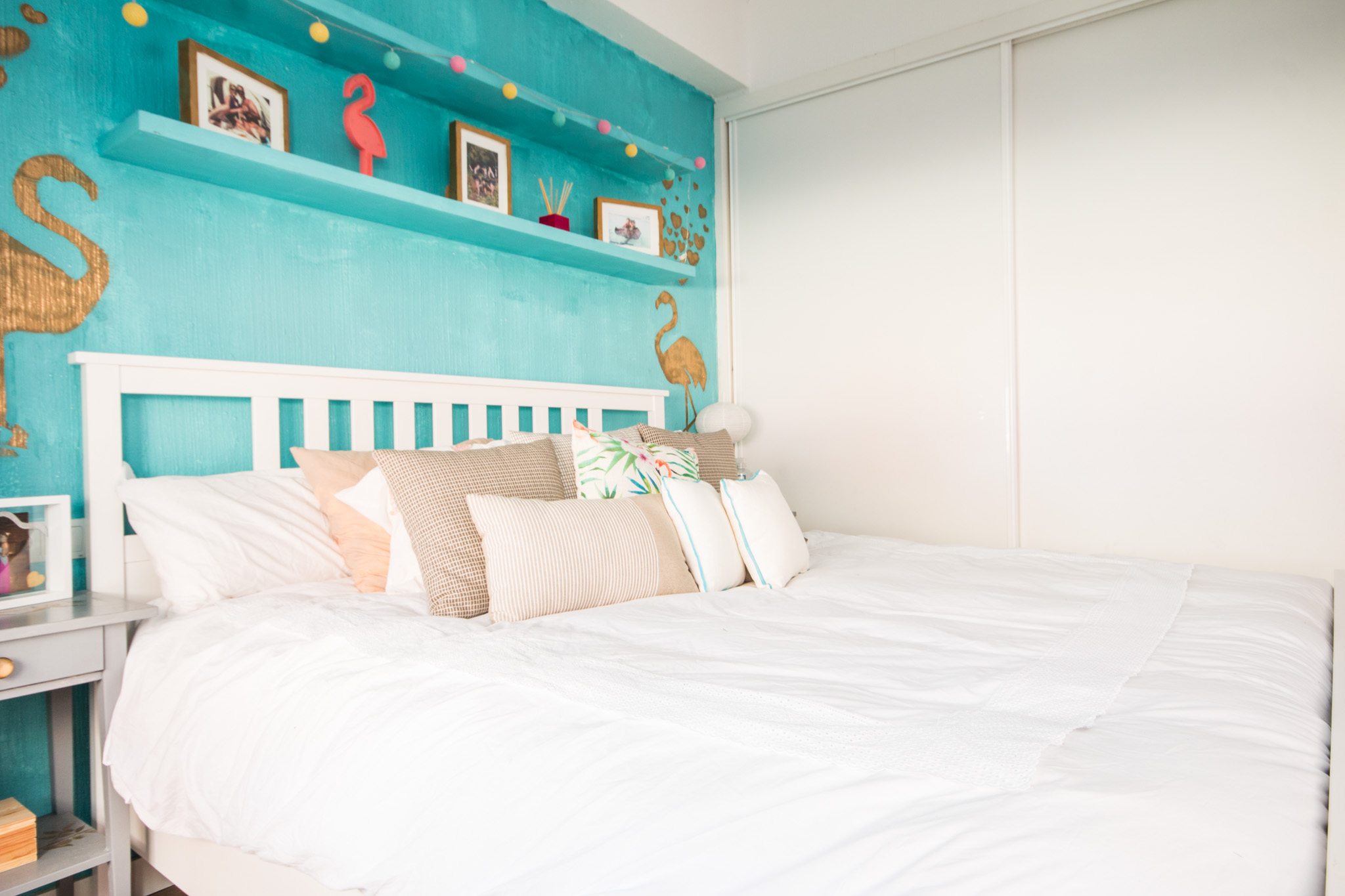 Bright and colorful bedroom in the newly bought apartment in Palma 